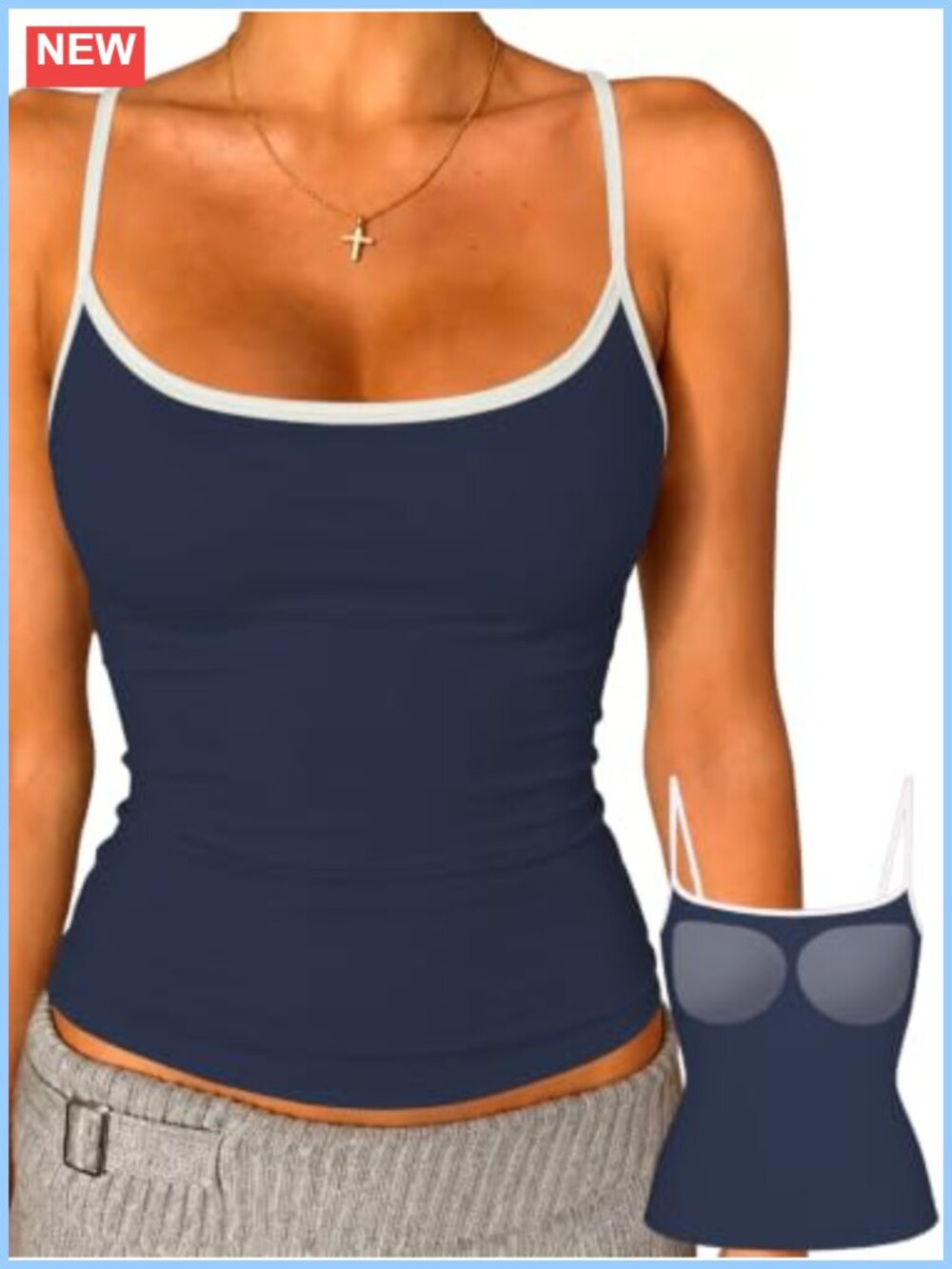 Women's Padded Spaghetti Strap Double-Lined Tank Cami with Adjustable Straps